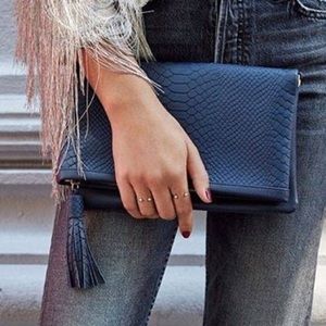 Gigi New York Rachel Fold Over Clutch Navy Blue